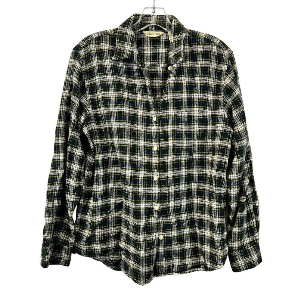 G.H. Bass & Co. Womens Button Down Collared Top Blue/Multi Plaid Medium